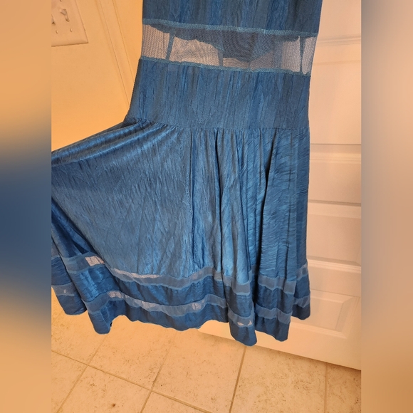 Womens Blue Maxi Dance Wear Dress Competitive Dance Size XL #QQ1039 - Picture 4 of 10